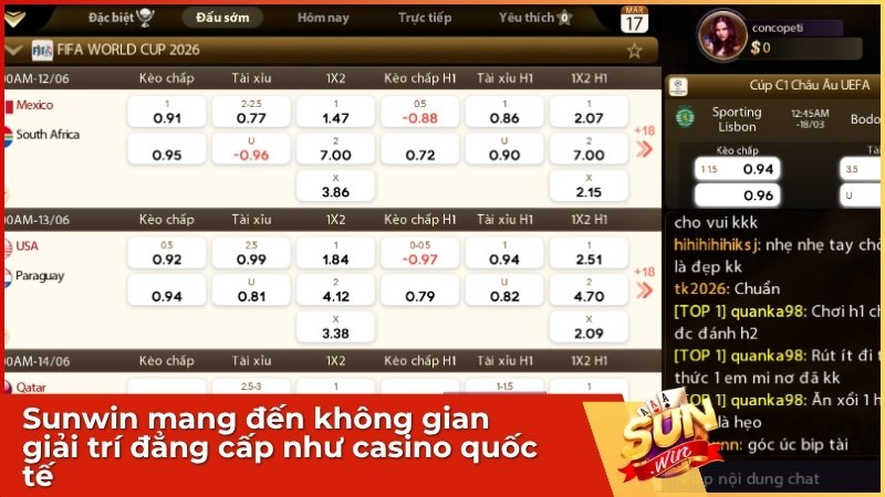 Sunwin mang đến không gian giải trí đẳng cấp như casino quốc tế